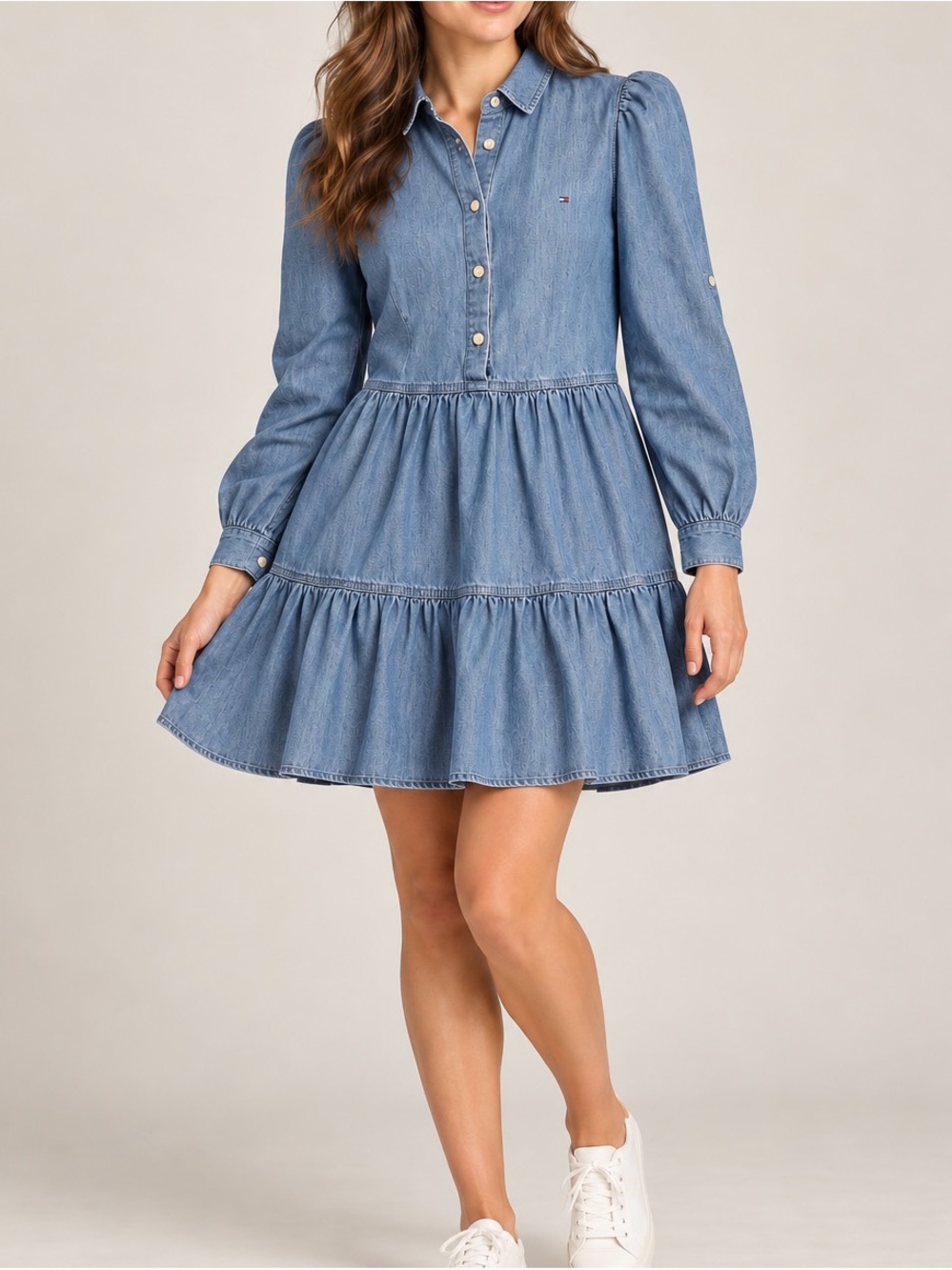 Tommy Hilfiger Chambray 2 Tiered Shirt Dress - Size